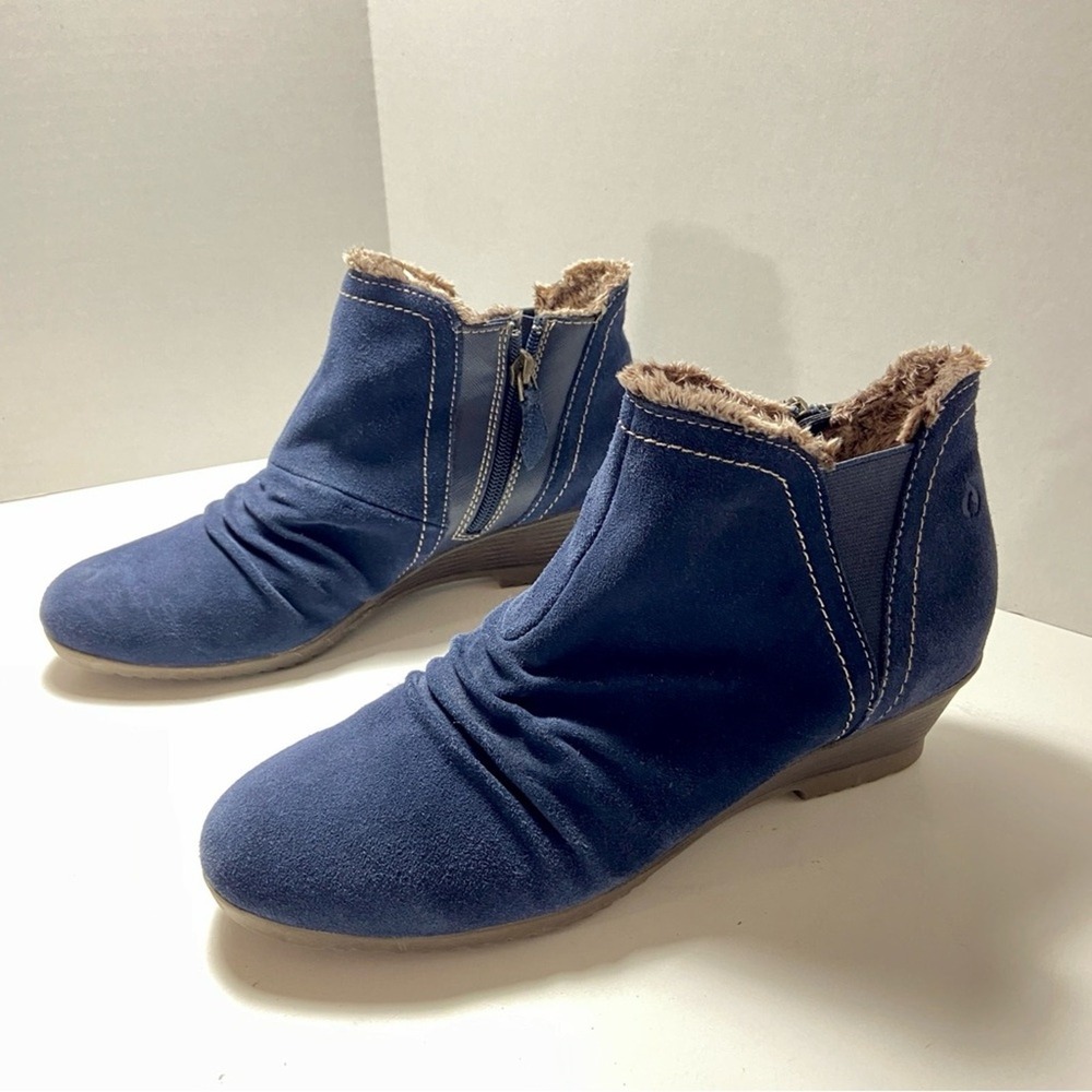 Sporto women booties 9.5 blue suede ankle booties fur lined ski resort snow warm